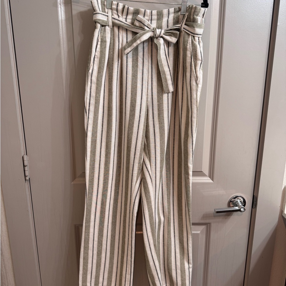Striped High-Waist paper bag Pants